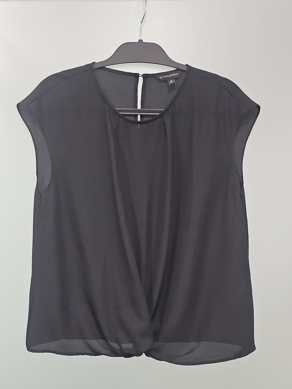 Banana Republic Black Cap-Sleeve Twist-Hem Blouse